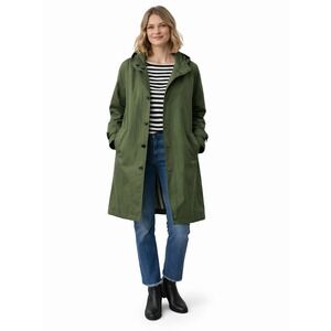 FELLER Seattle Hooded Raincoat Trench Coat Olive Green Large